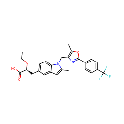 CCO[C@@H](Cc1ccc2c(c1)cc(C)n2Cc1nc(-c2ccc(C(F)(F)F)cc2)oc1C)C(=O)O ZINC000034210395