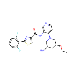 CCO[C@@H]1C[C@H](N)CN(c2ccncc2NC(=O)c2csc(-c3c(F)cccc3F)n2)C1 ZINC000169706511