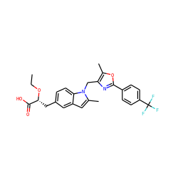 CCO[C@H](Cc1ccc2c(c1)cc(C)n2Cc1nc(-c2ccc(C(F)(F)F)cc2)oc1C)C(=O)O ZINC000034210396