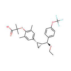 CCO[C@H](c1ccc(OC(F)(F)F)cc1)[C@@H]1C[C@@H]1c1cc(C)c(OC(C)(C)C(=O)O)c(C)c1 ZINC000103229927