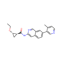 CCO[C@H]1C[C@@H]1C(=O)Nc1cc2ccc(-c3cnccc3C)cc2cn1 ZINC000144423141