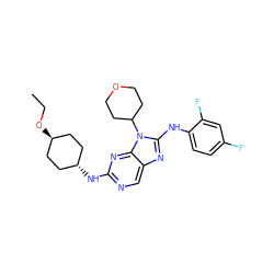 CCO[C@H]1CC[C@H](Nc2ncc3nc(Nc4ccc(F)cc4F)n(C4CCOCC4)c3n2)CC1 ZINC000254129104