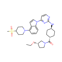 CCO[C@H]1CCN(C(=O)[C@H]2CC[C@H](Nc3nccc(-n4ccc5c(N6CCC(S(C)(=O)=O)CC6)cccc54)n3)CC2)C1 ZINC000261098407