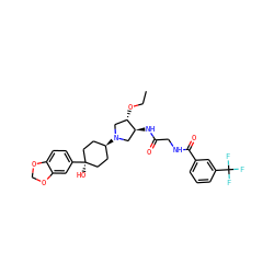 CCO[C@H]1CN([C@H]2CC[C@@](O)(c3ccc4c(c3)OCO4)CC2)C[C@@H]1NC(=O)CNC(=O)c1cccc(C(F)(F)F)c1 ZINC000101378284