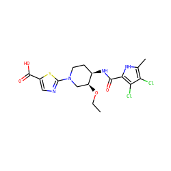 CCO[C@H]1CN(c2ncc(C(=O)O)s2)CC[C@H]1NC(=O)c1[nH]c(C)c(Cl)c1Cl ZINC000224156354