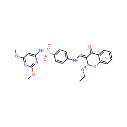 CCO[C@H]1Oc2ccccc2C(=O)/C1=C/Nc1ccc(S(=O)(=O)Nc2cc(OC)nc(OC)n2)cc1 ZINC000096273789