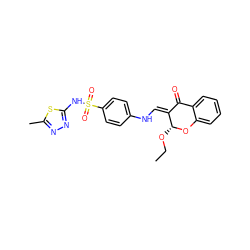 CCO[C@H]1Oc2ccccc2C(=O)/C1=C/Nc1ccc(S(=O)(=O)Nc2nnc(C)s2)cc1 ZINC000096273797