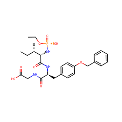 CCO[P@](=O)(O)N[C@H](C(=O)N[C@@H](Cc1ccc(OCc2ccccc2)cc1)C(=O)NCC(=O)O)[C@@H](C)CC ZINC000026643945