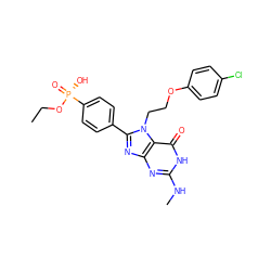 CCO[P@](=O)(O)c1ccc(-c2nc3nc(NC)[nH]c(=O)c3n2CCOc2ccc(Cl)cc2)cc1 ZINC000084758611