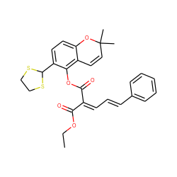 CCOC(=O)/C(=C/C=C/c1ccccc1)C(=O)Oc1c(C2SCCS2)ccc2c1C=CC(C)(C)O2 ZINC000040897188