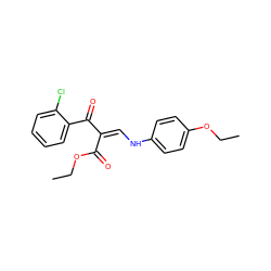 CCOC(=O)/C(=C\Nc1ccc(OCC)cc1)C(=O)c1ccccc1Cl ZINC000029046737