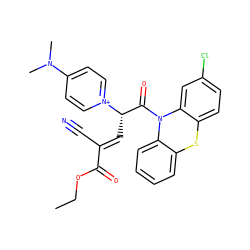 CCOC(=O)/C(C#N)=C/[C@@H](C(=O)N1c2ccccc2Sc2ccc(Cl)cc21)[n+]1ccc(N(C)C)cc1 ZINC000095594411