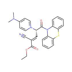 CCOC(=O)/C(C#N)=C/[C@@H](C(=O)N1c2ccccc2Sc2ccccc21)[n+]1ccc(N(C)C)cc1 ZINC000095595388