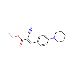 CCOC(=O)/C(C#N)=C/c1ccc(N2CCCCC2)cc1 ZINC000000297441