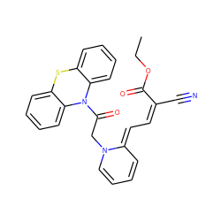 CCOC(=O)/C(C#N)=C\C=C1/C=CC=CN1CC(=O)N1c2ccccc2Sc2ccccc21 ZINC000095595591