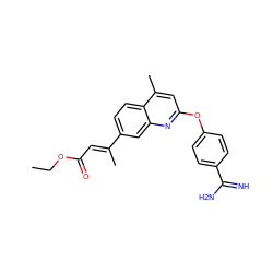 CCOC(=O)/C=C(\C)c1ccc2c(C)cc(Oc3ccc(C(=N)N)cc3)nc2c1 ZINC000013535191