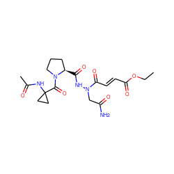 CCOC(=O)/C=C/C(=O)N(CC(N)=O)NC(=O)[C@@H]1CCCN1C(=O)C1(NC(C)=O)CC1 ZINC000082149768