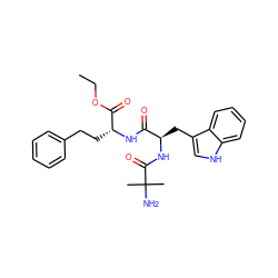 CCOC(=O)[C@@H](CCc1ccccc1)NC(=O)[C@@H](Cc1c[nH]c2ccccc12)NC(=O)C(C)(C)N ZINC000003813327