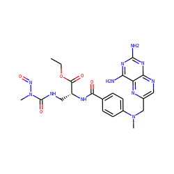 CCOC(=O)[C@@H](CNC(=O)N(C)N=O)NC(=O)c1ccc(N(C)Cc2cnc3nc(N)nc(N)c3n2)cc1 ZINC000025979572