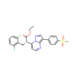 CCOC(=O)[C@@H](Cc1c(F)cccc1Cl)c1ccnc2c(-c3ccc(S(C)(=O)=O)cc3)cnn12 ZINC000115655266