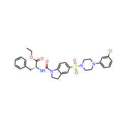 CCOC(=O)[C@@H](Cc1ccccc1)NC(=O)N1CCc2cc(S(=O)(=O)N3CCN(c4cccc(Cl)c4)CC3)ccc21 ZINC000118521129