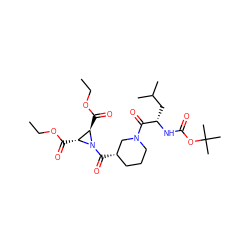 CCOC(=O)[C@@H]1[C@@H](C(=O)OCC)N1C(=O)[C@H]1CCCN(C(=O)[C@H](CC(C)C)NC(=O)OC(C)(C)C)C1 ZINC000036178732