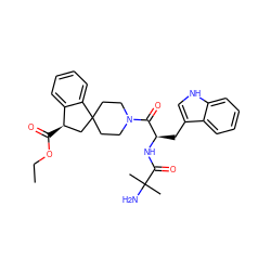 CCOC(=O)[C@@H]1CC2(CCN(C(=O)[C@@H](Cc3c[nH]c4ccccc34)NC(=O)C(C)(C)N)CC2)c2ccccc21 ZINC000026400588