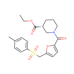 CCOC(=O)[C@@H]1CCCN(C(=O)c2ccc(CS(=O)(=O)c3ccc(C)cc3)o2)C1 ZINC000005042458