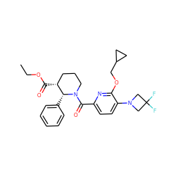 CCOC(=O)[C@@H]1CCCN(C(=O)c2ccc(N3CC(F)(F)C3)c(OCC3CC3)n2)[C@@H]1c1ccccc1 ZINC000146323070