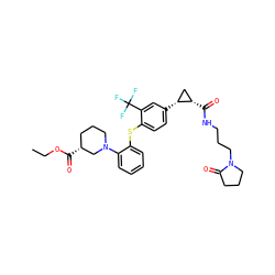 CCOC(=O)[C@@H]1CCCN(c2ccccc2Sc2ccc([C@@H]3C[C@@H]3C(=O)NCCCN3CCCC3=O)cc2C(F)(F)F)C1 ZINC000028098344