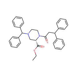 CCOC(=O)[C@@H]1CN(C(c2ccccc2)c2ccccc2)CCN1C(=O)CC(c1ccccc1)c1ccccc1 ZINC000038522245