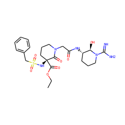 CCOC(=O)[C@]1(NS(=O)(=O)Cc2ccccc2)CCCN(CC(=O)N[C@H]2CCCN(C(=N)N)[C@@H]2O)C1=O ZINC000026569554