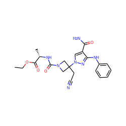 CCOC(=O)[C@H](C)NC(=O)N1CC(CC#N)(n2cc(C(N)=O)c(Nc3ccccc3)n2)C1 ZINC000219264624