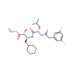 CCOC(=O)[C@H](O)[C@H](CC1CCCCC1)NC(=O)[C@H](CC(C)C)NC(=O)Cc1cc(F)cc(F)c1 ZINC000013488659