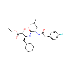 CCOC(=O)[C@H](O)[C@H](CC1CCCCC1)NC(=O)[C@H](CC(C)C)NC(=O)Cc1ccc(F)cc1 ZINC000013488657