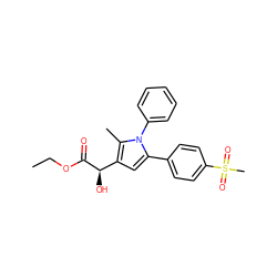 CCOC(=O)[C@H](O)c1cc(-c2ccc(S(C)(=O)=O)cc2)n(-c2ccccc2)c1C ZINC000040424300