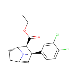 CCOC(=O)[C@H]1[C@@H](c2ccc(Cl)c(Cl)c2)C[C@@H]2CC[C@H]1N2C ZINC000013523233