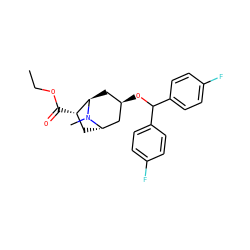 CCOC(=O)[C@H]1C[C@H]2C[C@H](OC(c3ccc(F)cc3)c3ccc(F)cc3)C[C@H]1N2C ZINC000101090076