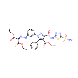 CCOC(=O)C(=NNc1cccc(-n2nc(C(=O)Nc3nnc(S(N)(=O)=O)s3)c(C(=O)OCC)c2-c2ccccc2)c1)C(=O)OCC ZINC000072136410