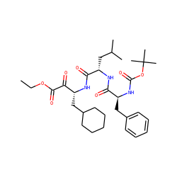 CCOC(=O)C(=O)[C@@H](CC1CCCCC1)NC(=O)[C@H](CC(C)C)NC(=O)[C@H](Cc1ccccc1)NC(=O)OC(C)(C)C ZINC000026493245