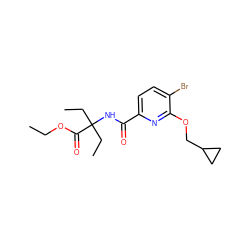 CCOC(=O)C(CC)(CC)NC(=O)c1ccc(Br)c(OCC2CC2)n1 ZINC000150059683