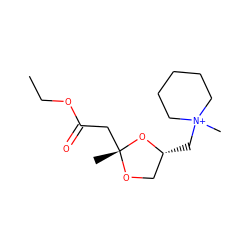 CCOC(=O)C[C@@]1(C)OC[C@@H](C[N+]2(C)CCCCC2)O1 ZINC000003638818