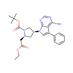 CCOC(=O)C[C@@H]1C[C@H](n2cc(-c3ccccc3)c3c(N)ncnc32)CN1C(=O)OC(C)(C)C ZINC000040899235