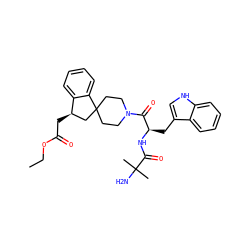 CCOC(=O)C[C@@H]1CC2(CCN(C(=O)[C@@H](Cc3c[nH]c4ccccc34)NC(=O)C(C)(C)N)CC2)c2ccccc21 ZINC000026403293