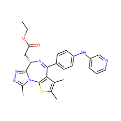 CCOC(=O)C[C@@H]1N=C(c2ccc(Nc3cccnc3)cc2)c2c(sc(C)c2C)-n2c(C)nnc21 ZINC000145811329