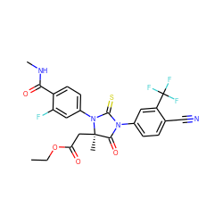 CCOC(=O)C[C@]1(C)C(=O)N(c2ccc(C#N)c(C(F)(F)F)c2)C(=S)N1c1ccc(C(=O)NC)c(F)c1 ZINC000473099521