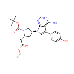 CCOC(=O)C[C@H]1C[C@H](n2cc(-c3ccc(O)cc3)c3c(N)ncnc32)CN1C(=O)OC(C)(C)C ZINC000027992229