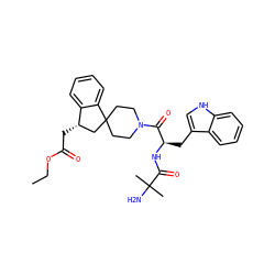 CCOC(=O)C[C@H]1CC2(CCN(C(=O)[C@@H](Cc3c[nH]c4ccccc34)NC(=O)C(C)(C)N)CC2)c2ccccc21 ZINC000026395737