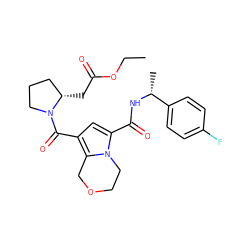 CCOC(=O)C[C@H]1CCCN1C(=O)c1cc(C(=O)N[C@H](C)c2ccc(F)cc2)n2c1COCC2 ZINC000143898602