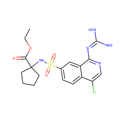 CCOC(=O)C1(NS(=O)(=O)c2ccc3c(Cl)cnc(N=C(N)N)c3c2)CCCC1 ZINC000014960843